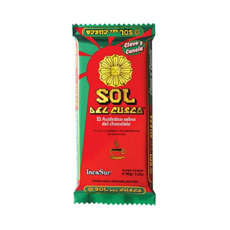 Chocolate Sol del Cusco para taza con Canela & Clavo de Olor IncaSur Barra 90g